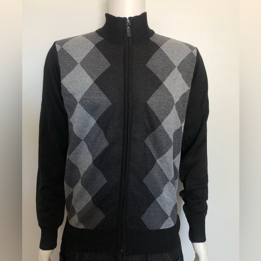Next & Co Men’s Black Checkered Zip Up Sweater